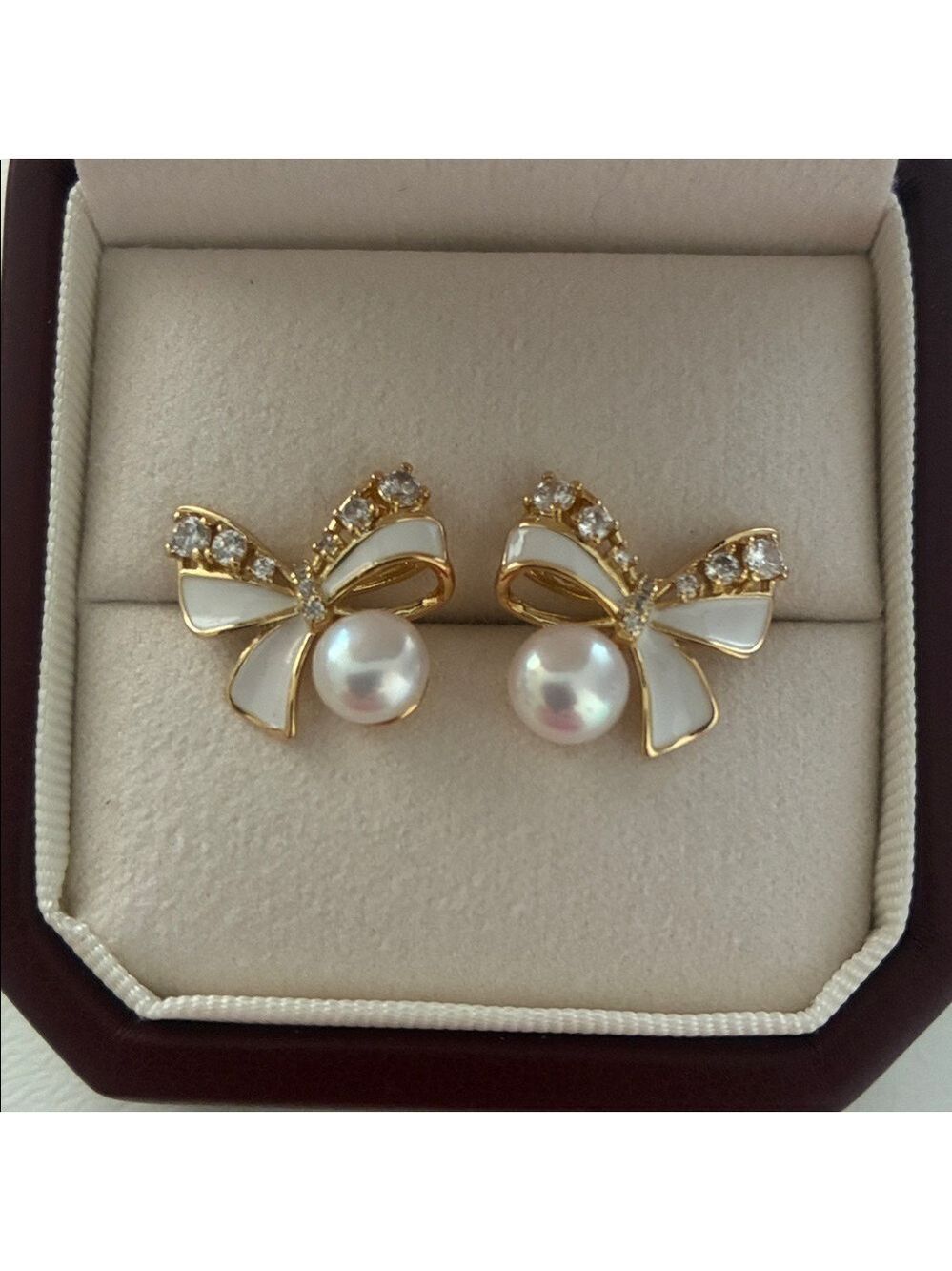 Gold Bow Pearl Earrings | Sterling Silver Posts | Affordable Gift for Her